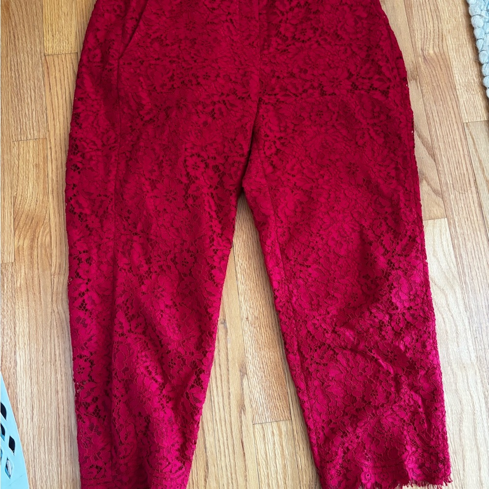 J. Crew Red Lace Cropped Pants